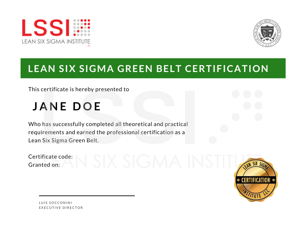 Lean Six Sigma Green Belt - Lean Six Sigma Institute